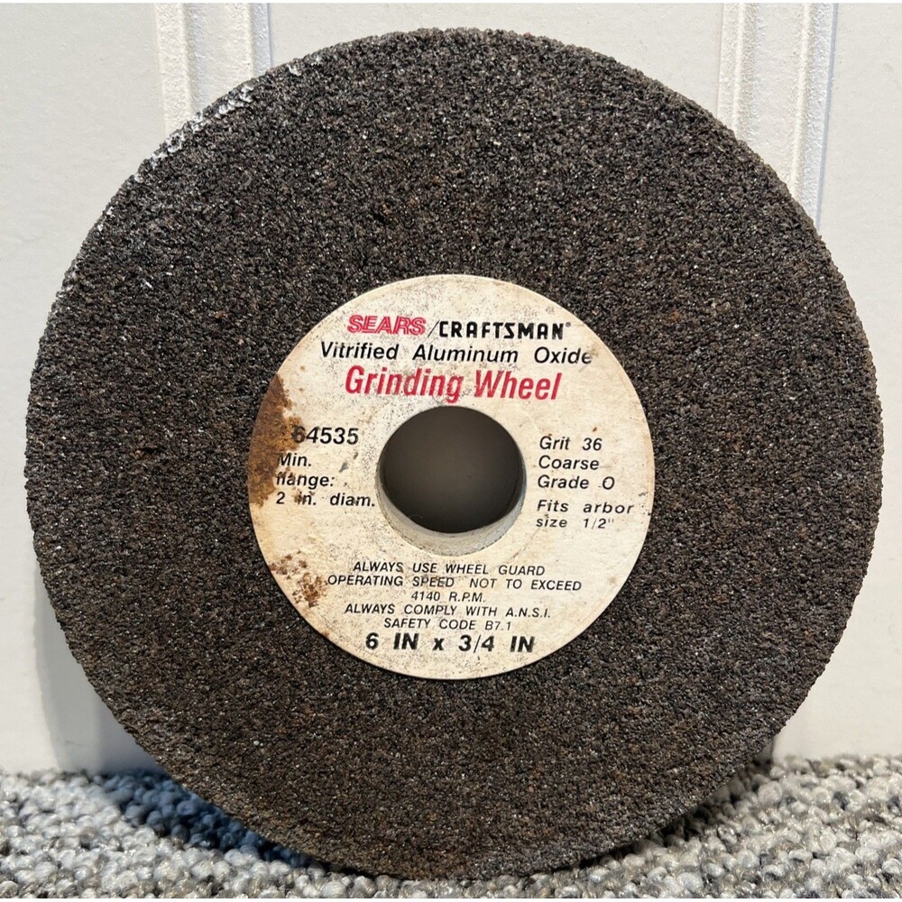 NEW SEARS Craftsman 6”x3/4”Vitrified Grinding Wheel Aluminum Oxide Grit 36 Grd O